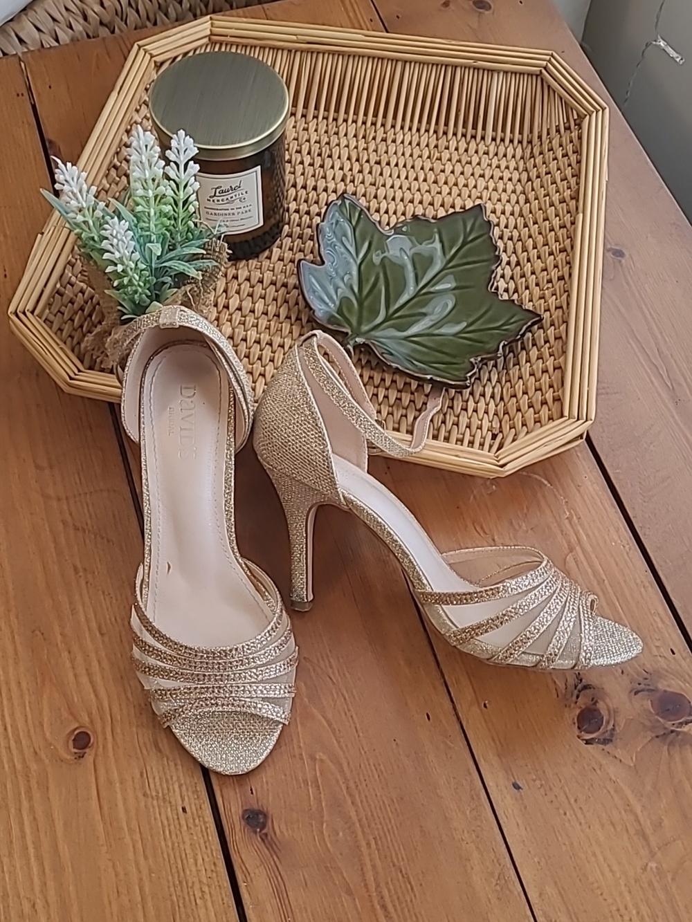 David's Bridal Gold Glitter Heels